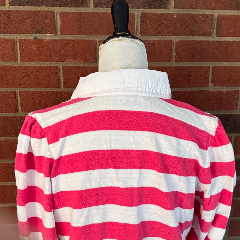 LOFT Pink and White Rugby Striped Polo Style Shirt - Picture 7 of 9